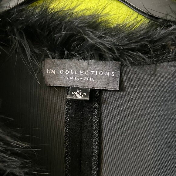 KM Collections by Milla Bell Velvet Feather Black Cardigan Sweater Bow XL - Picture 4 of 5